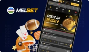 Смартфон с приложением Melbet, бонусным экраном и спортивными элементами для страницы о проверке доступа через зеркало Мелбет